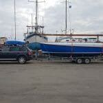 2018 A124 and the excellent Touareg tow car arrive at Suffolk Yacht Harbour for launching
