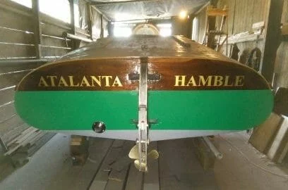 7.7 Finished transom, painted and varnished with name transfers applied