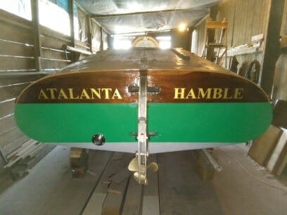 7.7 Finished transom, painted and varnished with name transfers applied