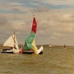 "Atalanta" (on left) after having been dismasted by A136 "Amsara" during East Coast Race 1987