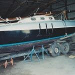 Boat suffered extreme damage when she left the trailer whilst underway. Port side hull damage