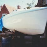 A86 1990 On the drums....Showing epoxy on underside, and respray of hull.