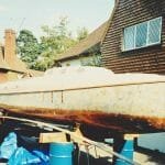 A86 1990 On the drums....Showing epoxy on underside, and respray of hull. 3