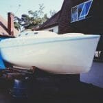 A86 1990 On the drums....Showing epoxy on underside, and respray of hull. 4