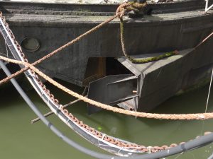 Slightly modified barges. Mast rack welded to the gunwale in the previous photo and here is a hatch in the stern to allow long spars to be passed in and out
