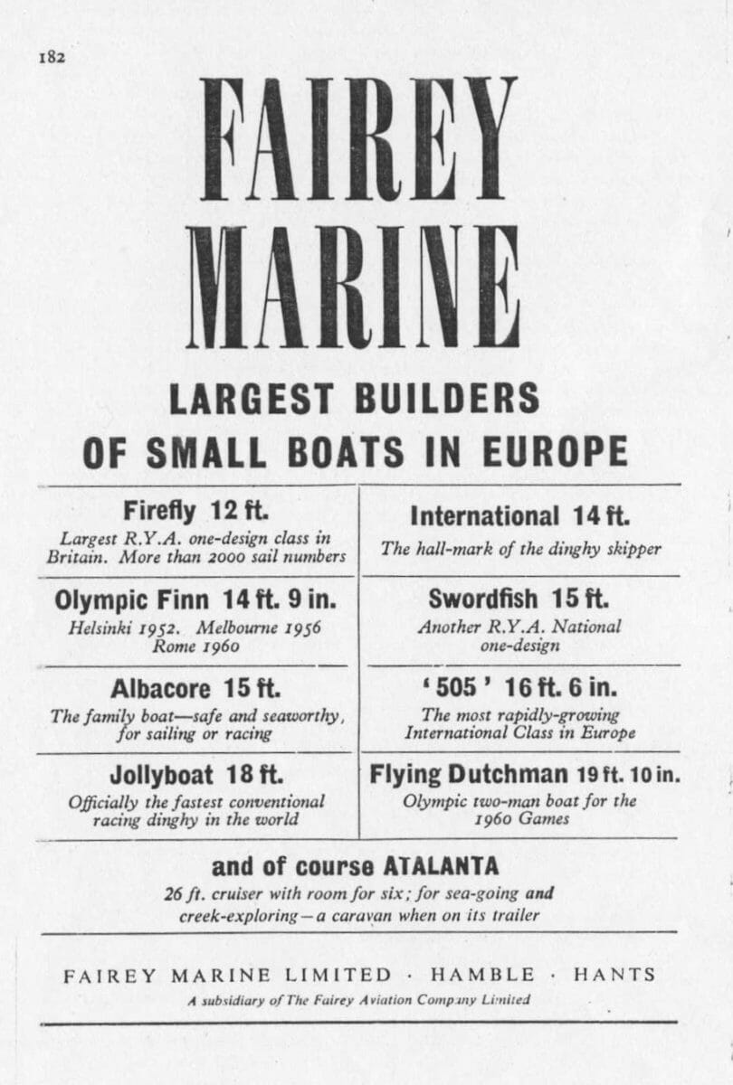 1959 Dinghy Yearbook p182-183 Fairey Ad