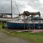 A169 Kerry Piper - side view of the hoist set up using scaffold poles and chain hoists - 2017