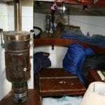 For Sale in 2004. The stove - unusually fitted by removing the bulkhead completely.