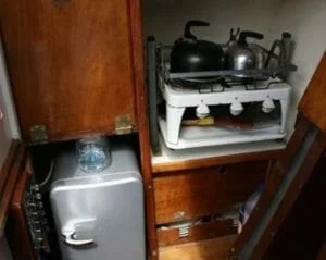 The Galley is very original and includes a fridge.
