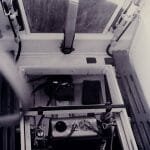 Hydraulic drive unit on aft bulkhead beneath the whipstaff. Note the two hydraulic cylinders for keel lifting