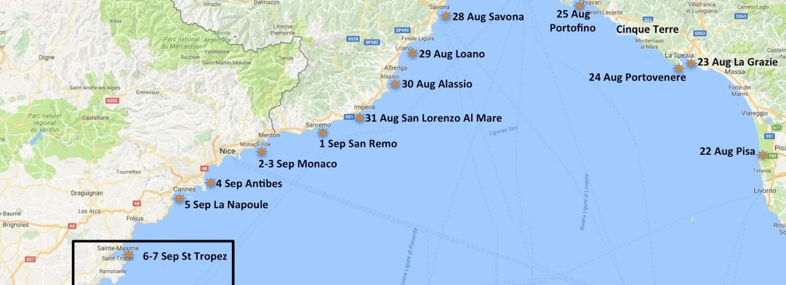 Journeys end - at least for the waterborne Atalanta Mary.  This was closing the Mediterranean track of Mary which had started at Marseille 3 years before.