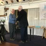 2019 AGM Martin Bennett receives the John Searle Award from Commodore Mike Dixon for the restoration and launch of A16 Dervorguila