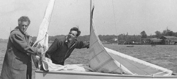 Uffa Fox and Charles Currey in a Firefly, copyright Fairey Marine / Currey Family