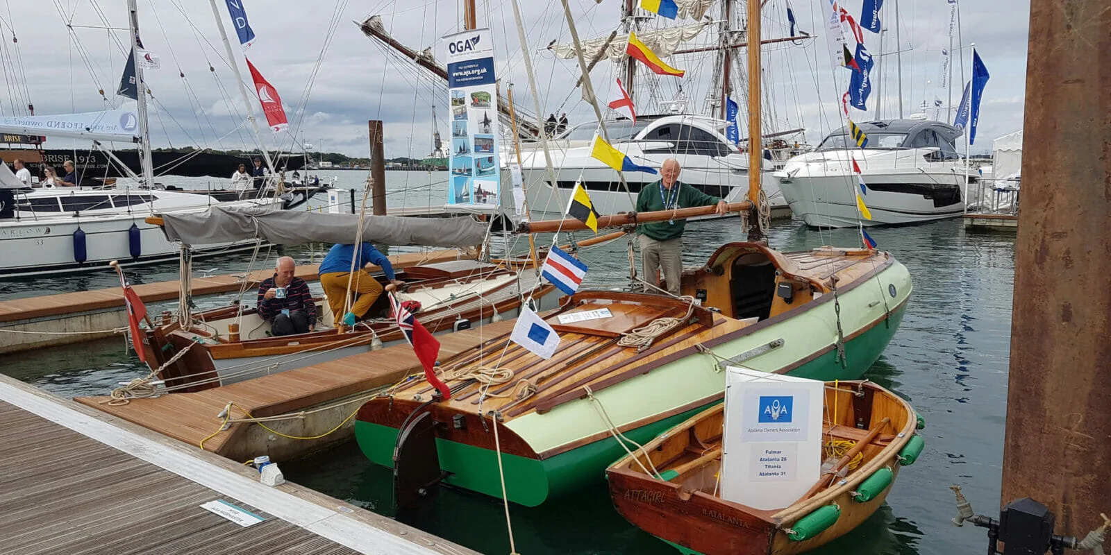 The AOA were positioned alongside the OGA (Association for Gaff Rig Sailing). The OGA boat was the marvellous Golant Gaffer, 'Satellite'.