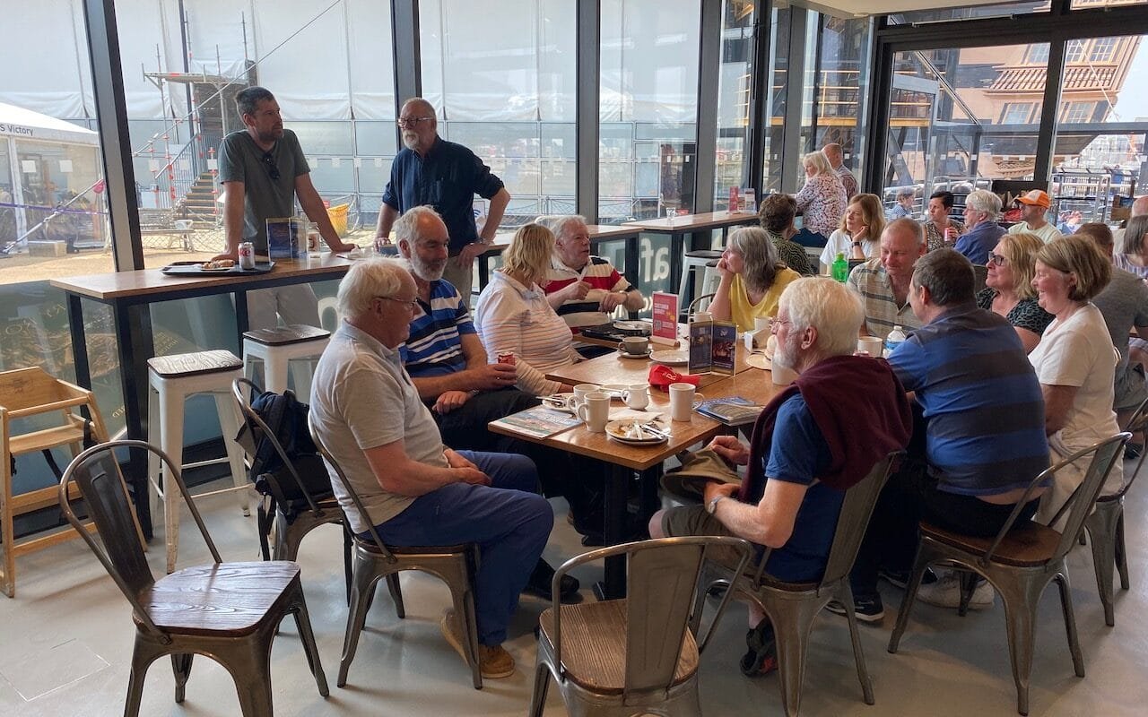 Well earned lunch in the cafe alongside HMS Victory