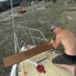 Shaping the rudder on the Atalanta fore-workbench